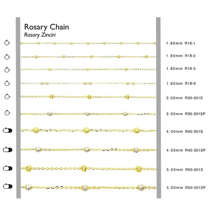  Rosary Chain 1,8 mm 45 cm 1,5 gr 14 K 585